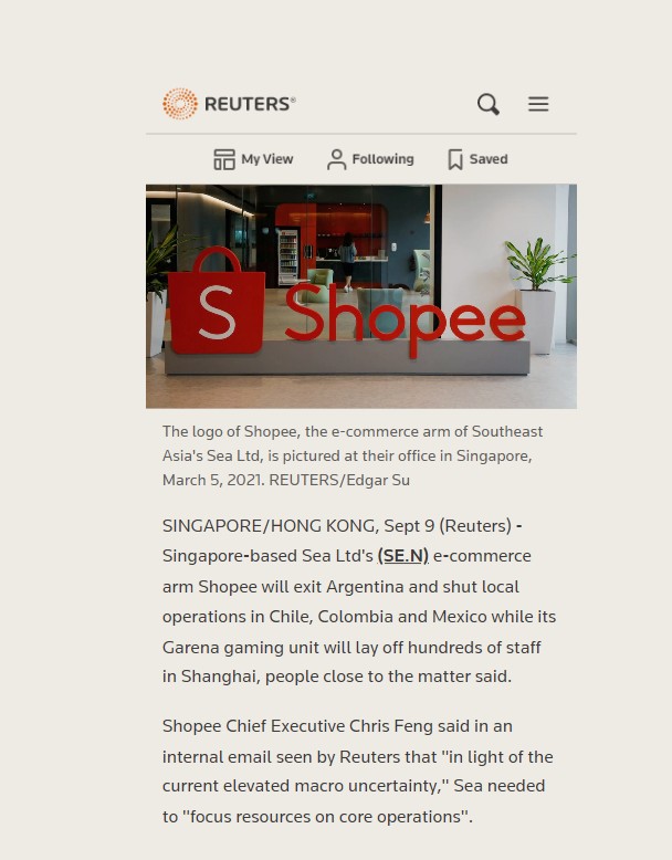 Shopee放弃南美多地业务 调整为精细化运营模式