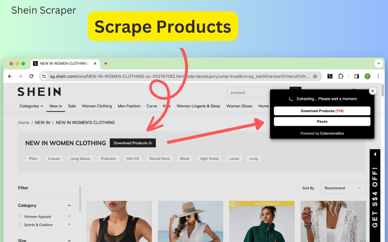 Shein Scraper 希音爬虫 希音商品列表一键抓取